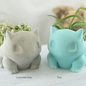 Bulba Creature Concrete Planter – Medium Succulent Pot, Pocket Monster Inspired, Cute Indoor Decor, Handmade Concrete Plant Holder