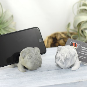 Business Card Holder, Concrete Business Card Holder - Pug, Business Card Display, Cute Card Holder iPhone Holder, iPhone Stand