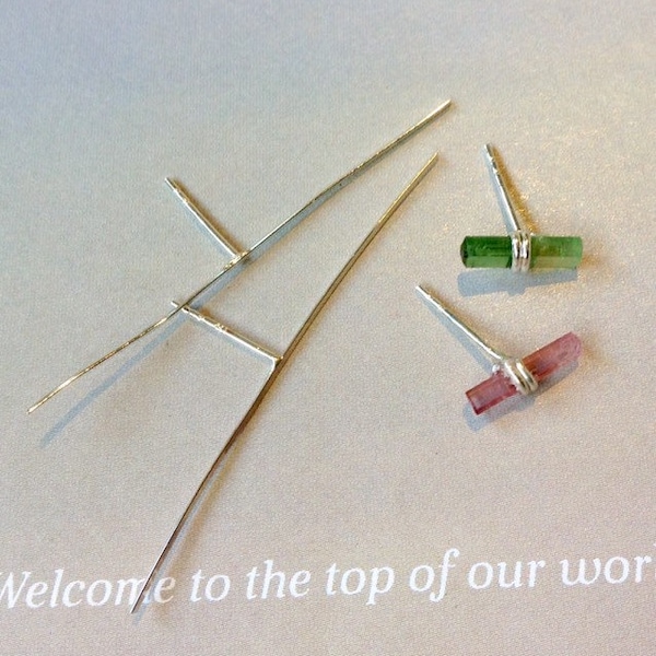 One Pair of Sterling Silver Wire Wrap Stud Earring Blanks, Stud Earring Settings, Tourmaline Stud Earrings, Sterling Silver Stud Earring