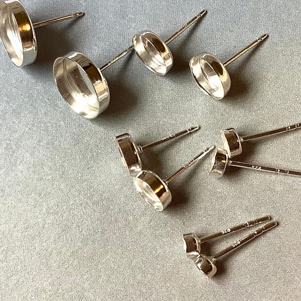 Sterling Silver Round Bezel Stud Blanks,3mm, 4mm, 5mm, 6mm, 8mm, 10mm,  Bezel Cup Earring Blanks, Fast Shipping to US and Canada