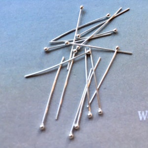 20 pcs .925 Sterling Silver Headpins 1.5mm Head Pins 24ga 24 Gauge 1.5'' /  Findings/Bright