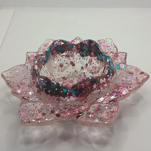 Pink Glittery Resin Lotus Flower Candle Holder