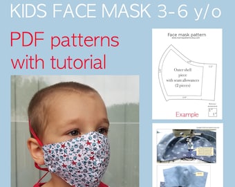 Kids face mask pattern 3-6 y/o PDF sewing pattern Mask for children with filter pocket