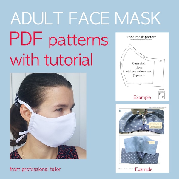Face mask pattern with filter pocket 3D facemask pattern Printable face mask sewing pattern