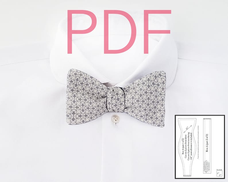 Bow tie PDF patterns Bowtie Sewing Patterns Fall diy Men Bowtie Pdf Digital Patterns with tutorial for freestyle adjustable self tie bow tie image 1