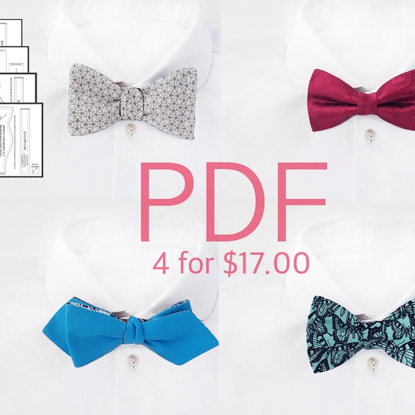 Diy bow tie patterns Bow tie tutorial how to Classic/Tuxedo bowties pdf pattern Big/Diamond point/Freestyle Men's Self tie bow tie pattern