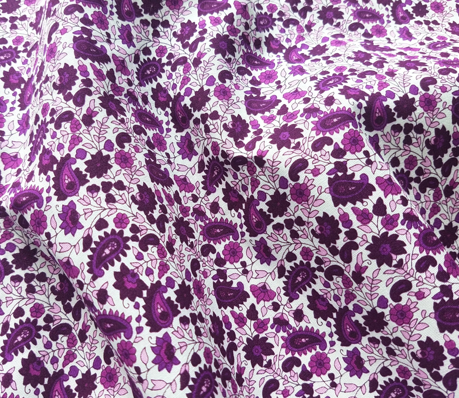 Lavender flower fabric Purple paisley cotton fabric Small Etsy