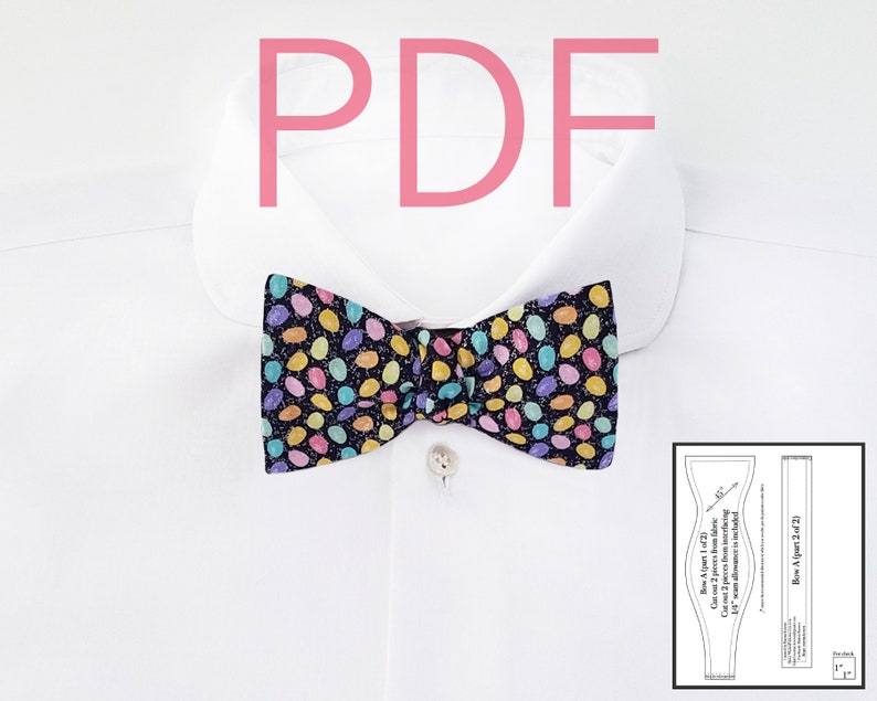 Bow tie sewing pattern, Mens bow tie pattern, Self tie bow tie, Adult bow tie image 1