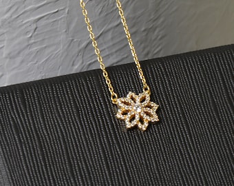 Diamond Lotus Necklace, 14K Gold Diamond Lotus Necklace, Lotus Pendant, 0.14 CTW Diamond Necklace