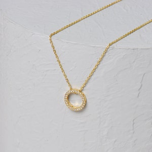 14K Gold Diamond Circle Necklace, Diamond Circle Necklace, 0.10 CTW Diamond Necklace, Gift for Her