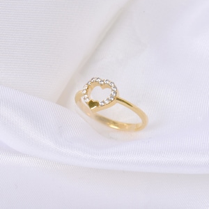 Diamond Heart Ring, Diamond Ring, Heart Ring, Gift For Her, Valentines Day Gift, 14k Solid Gold Diamond Ring