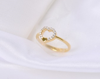 Diamond Heart Ring, Diamond Ring, Heart Ring, Gift For Her, Valentines Day Gift, 14k Solid Gold Diamond Ring