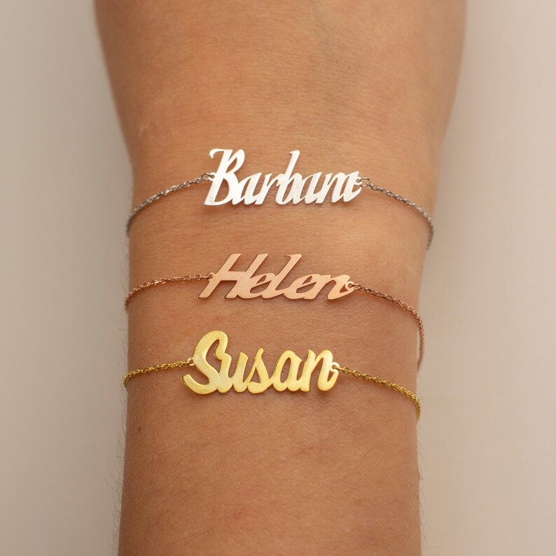 14K Solid Gold Custom Name Bracelet Custom Mantra Bracelet Etsy