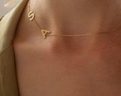 14K Solid Gold Sideways initial necklace Valentines Day Gift