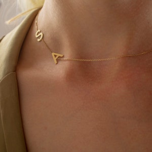 14K Solid Gold Sideways initial necklace / Mothers Day Gift / Gift For mom