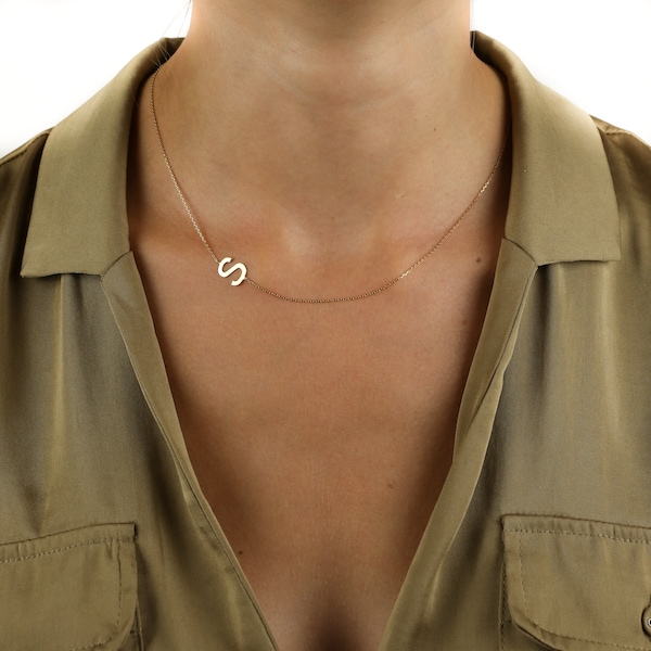 Handmade Jewelry, Initial Necklace in 14K Solid Gold