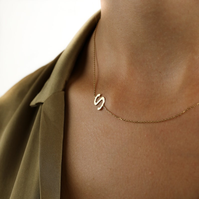 14K Solid Gold Initial Necklace image 2