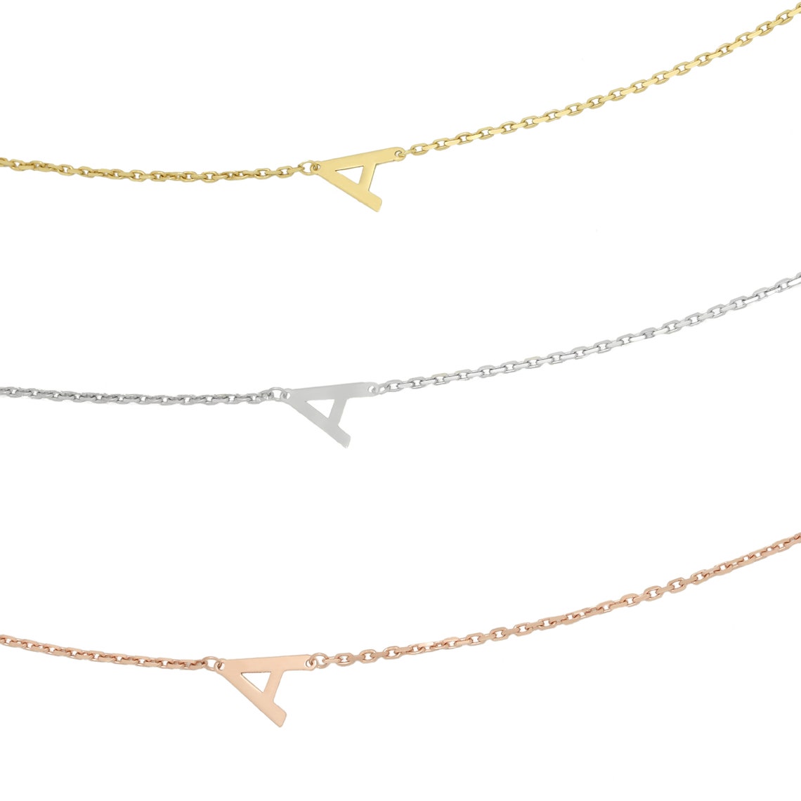 14K Solid Gold Sideways Initial Necklace / Valentines Day Gift Etsy