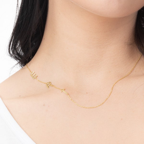 Sideways initial Necklace , Asymmetric Personalized Necklace , Gold Letter Necklace, Perfect Gift for Her , Mom Gift , Gifts For Mom