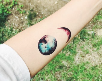 Moon phase temporary tattoo,2 pcs set Moon temporary tattoofull moon tattoo ,festival accessoire , Blue Crescent Moon, or tatoo