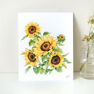 Sunflower Print, watercolor sunflower painting, Watercolor wall art print, Art & Collectibles, Watercolor flower, Spring art
