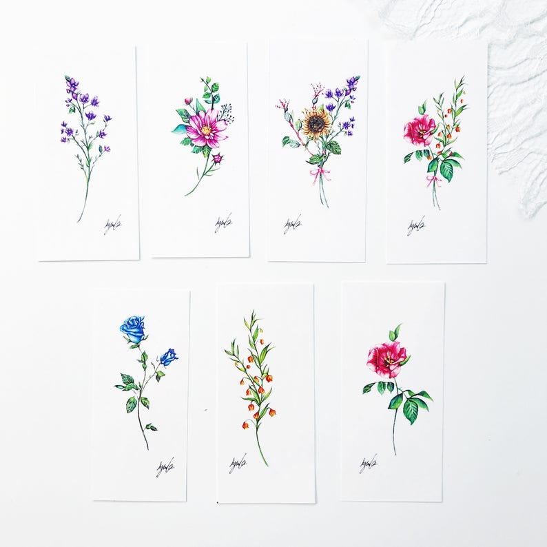 Temporary Tattoos Flower Set of 7, flower tattoos, rose,flower tattoo, pink, blue, red,yellow, handmade,floral temporary,body art,gift image 9