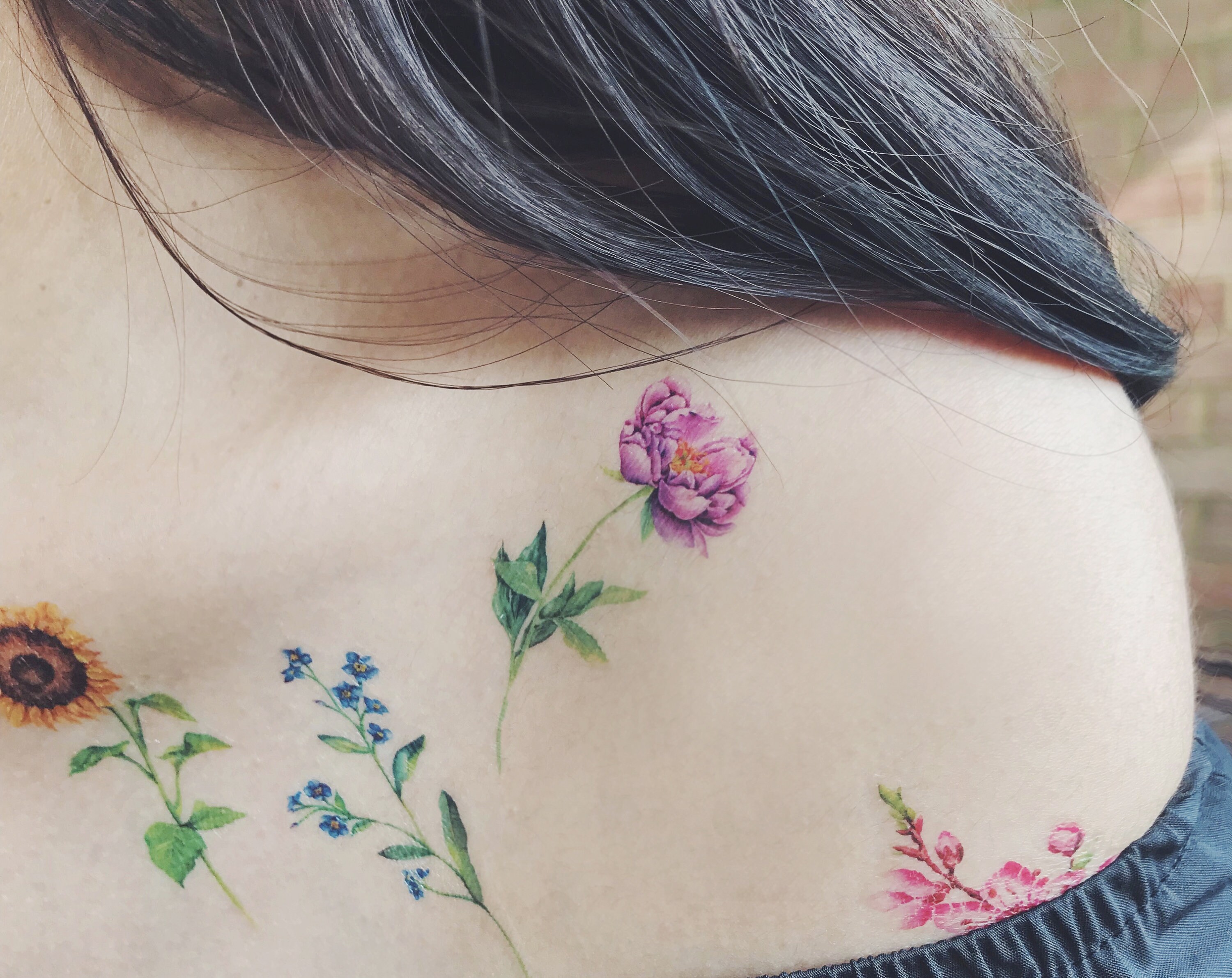Flower Temporary Tattoos Set Of 7 Flower Tattoospeony Etsy