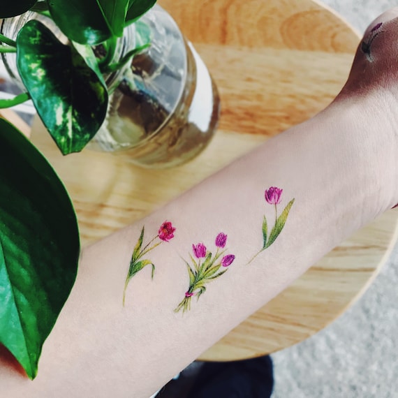 Flor Tatuajes temporales Conjunto de 5 Tulipán tatuajes - Etsy México