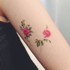 Temporary Tattoos Flower Set of 7, flower tattoos, rose,flower tattoo, pink, blue, red,yellow, handmade,floral temporary,body art,gift image 4