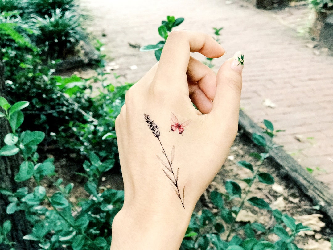 Temporary Tattoos Flower Set With Butterfly ,set of 5 Black and White