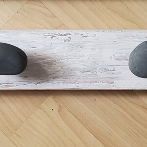 Beach Stone & Weathered Wood Coat Rack l Rustic Coat Rack image 3