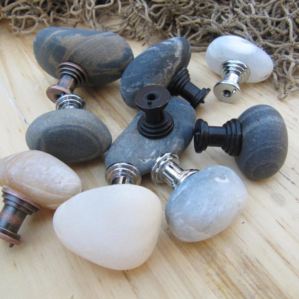 Beach Stone Drawer Knobs  l  Beach Stone Cabinet Knobs l Beach Stone Drawer Pulls l Stone Drawer Knobs l Stone Cabinet Pulls l Beach Decor