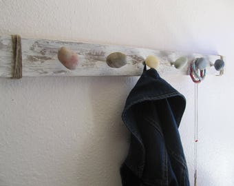 Rustic Beach Stone Coat Rack - Rainbow Stones l Rustic Beach Stone Jewelry Rack l Hand-painted Beach Stone Coat & Jewelry Rack