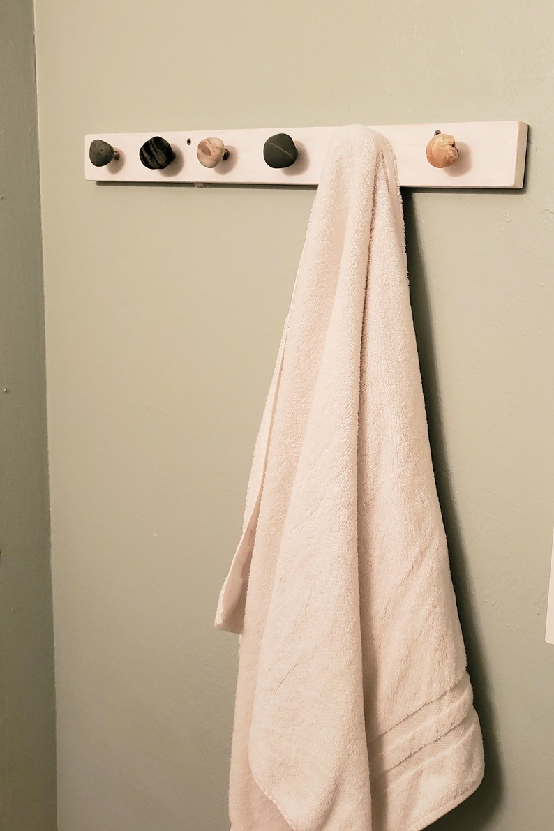 Beach Stone & Weathered Wood Coat Rack l Rustic Coat Rack image 7