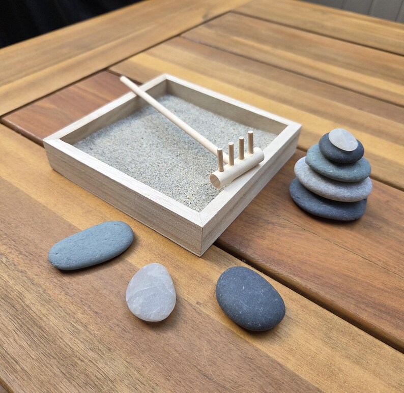 Desk Sand Rake Small Square Desk Zen Garden: San Diego Sand, Beach Stones & Rake - Etsy