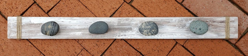 Beach Stone & Weathered Wood Coat Rack l Rustic Coat Rack image 2