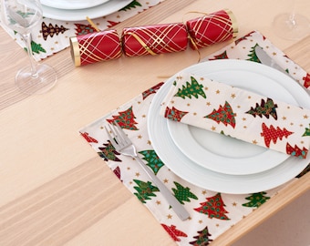 Weihnachtstischsets Set, Leinen Grau Streifen Festliche Stoff Tischsets Weihnachten Geschirr Dekor Urlaub Tischsets Baumwollstoff