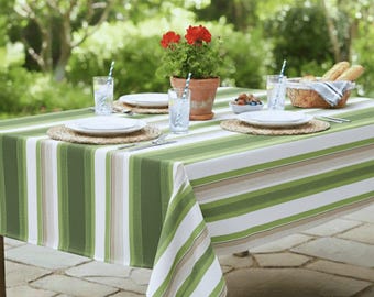 Outdoor Water Repellent Fabric Tablecloth-Woolacombe Olive Stripes Outdoor/Indoor Waterproof Tablecloth 150cm Wide, Cushions,Furniture Cover