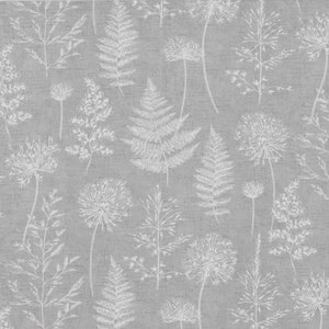 Chervil Dove Grey Moorland Ferns Curtain, Cushions, Crafting, 100% Cotton Fabric Soft Furnishings  Half Metre / Full Metre