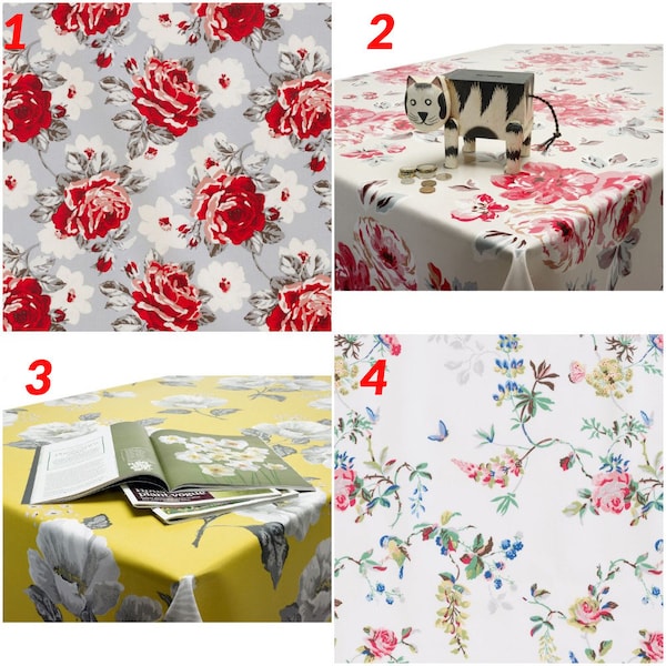 Oilcloth Wipe Clean Tablecloth Fabric - Cath Kidston Designs - Wild Poppies, Rose Bloom, Brampton Brunch - Round, Rectangle or Square