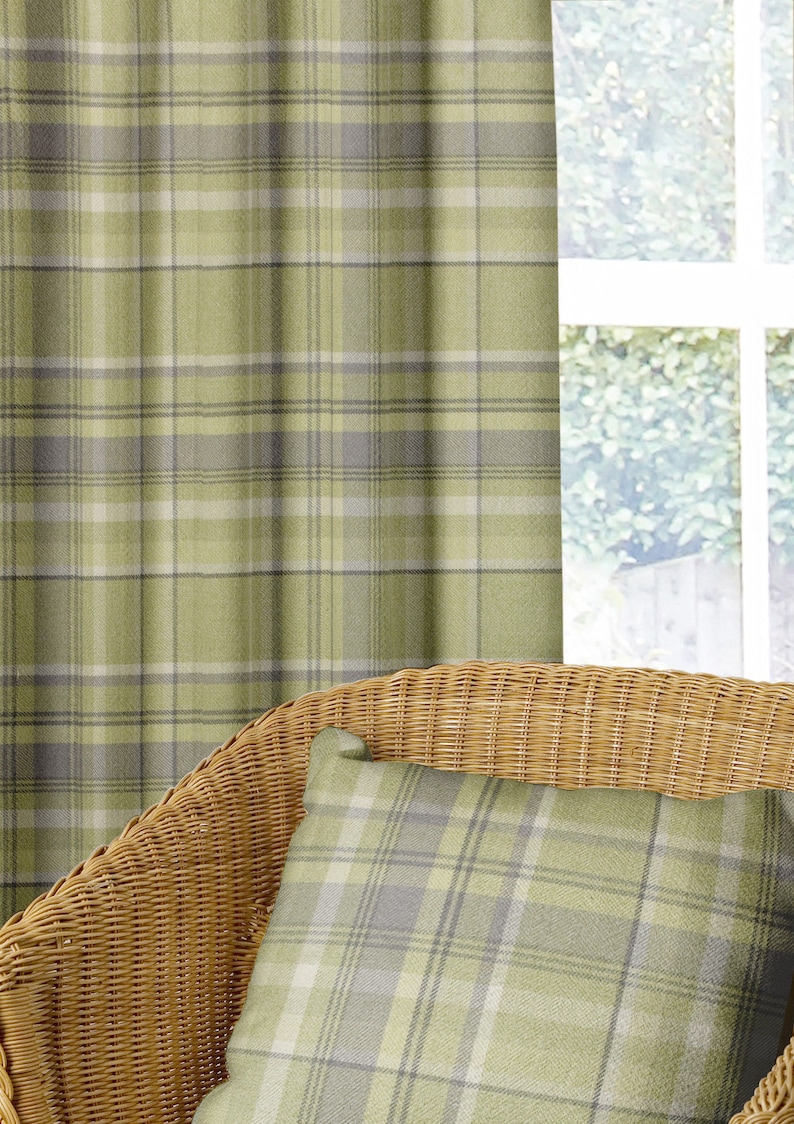 Tartan Curtain Material and Upholstery Fabric Skye Sage Etsy UK