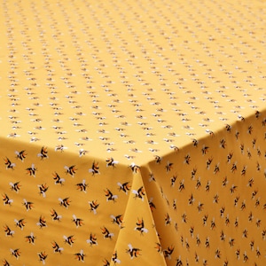 100% Cotton Lightweight Tablecloth -Ochre Small Bees - Small To Large Sizes, Square & Rectangle, Machine Washable Table Cover