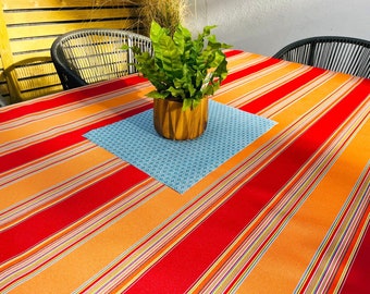 Outdoor Water Repellent Fabric Tablecloth - Orange/Red Stripes Outdoor/Indoor Waterproof Tablecloth 150cm Wide, Cushions, Furniture Cover