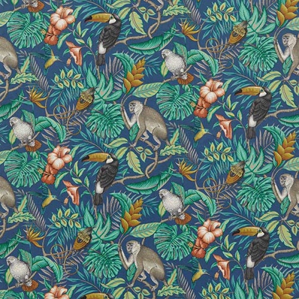 100% Cotton Fabric - Rainforest Marine Fabric - Upholstery, Curtains , Roman Blinds, Cushions, Crafting 140cm Wide A4 Sample Half Metre