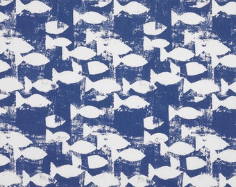 Oilcloth Wipe Clean Tablecloth Fabric - Deep Blue Fish Oilcloth Design - Round, Rectangle or Square - Hygienic, Wipeable and Stylish