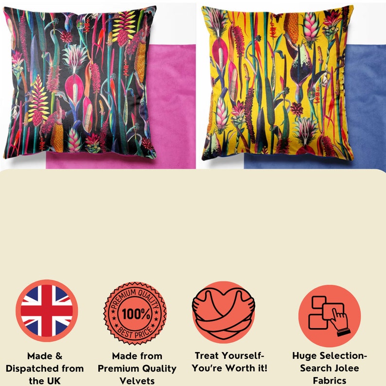 Tropical Velvet Cushion Covers Botanical, Floral, Exotic, Premium Quality-Square Cushion Cover 46cm x 46cm Lounge Decor Handmade in the UK image 10