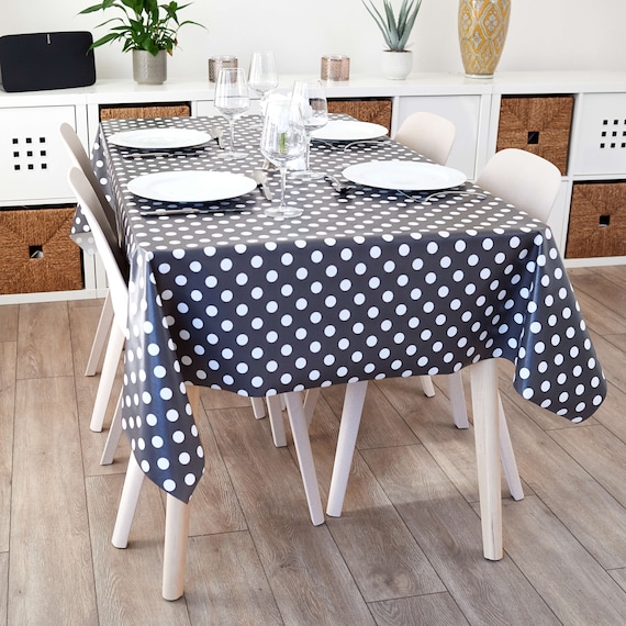 Mushroom Grey Polka Dot Spots PVC Vinyl Wipe Clean Tablecloth Oilcloth ALL SIZES Mushroom Grey Polka Dot Spots PVC Vinyl Wipe Clean Tablecloth Oilcloth ALL SIZES
