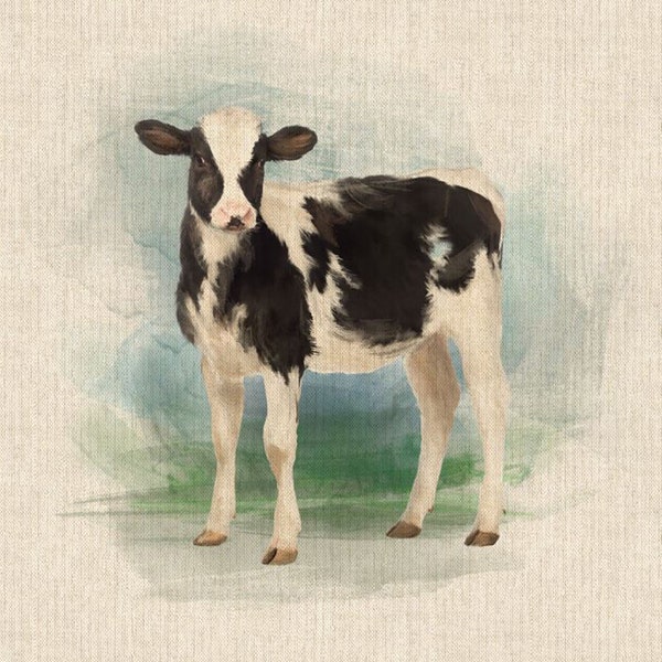 Tela de algodón Panel cojín de vaca blanco/negro (18" x 18") Tela de algodón estilo lino - 200gr/m2