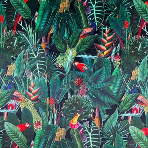 Curtain Velvet Black Green Rainforest Tropical Floral Curtain and Upholstery Fabric Perfect for Curtains, Upholstery & Crafts