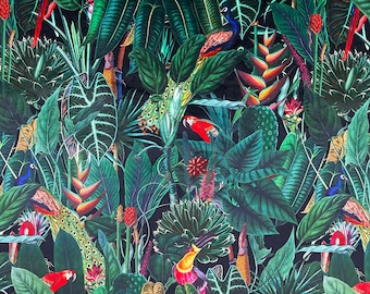 Curtain Velvet Black Green Rainforest Tropical Floral Curtain and Upholstery Fabric Perfect for Curtains, Upholstery & Crafts